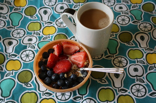 yogurt, berries, coffee