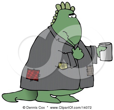 14072-Homeless-Green-Dinosaur-Wearing-A-Patched-Jacket-And-Holding-A-Cup-Out-For-Spare-Change-Clipart-Illustration