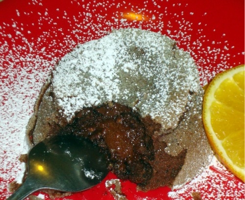 Molten chocolate cake with orange zest