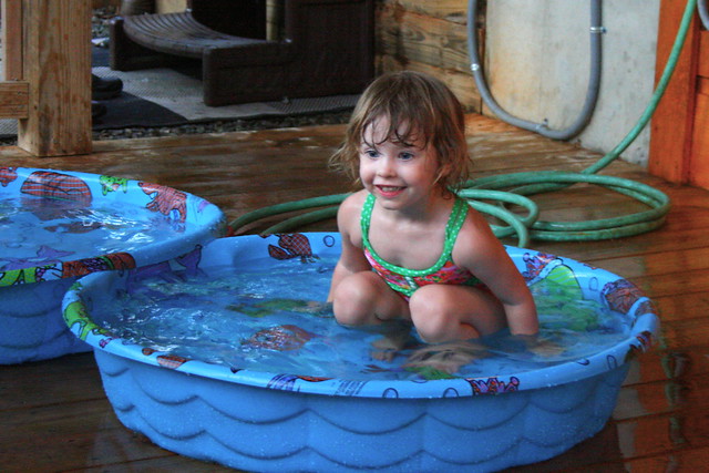 Elly in the splash pools