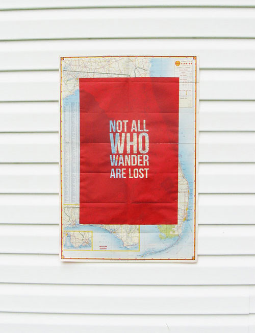 Not-All-Who-Wander-Are-Lost---Screen-Print-on-Vintage-Map---Florida