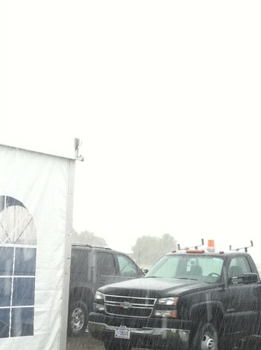 I swear the VAB is there. Somewhere in the rain. #NASAtweetup #sts135