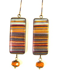 Scrap Clay Striped Earrings with Faceted Pumpkin Czech Glass Beads