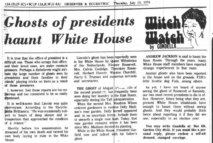 Witch Watch Ghosts of presidents haunt White House Canton Observer July 15, 1976