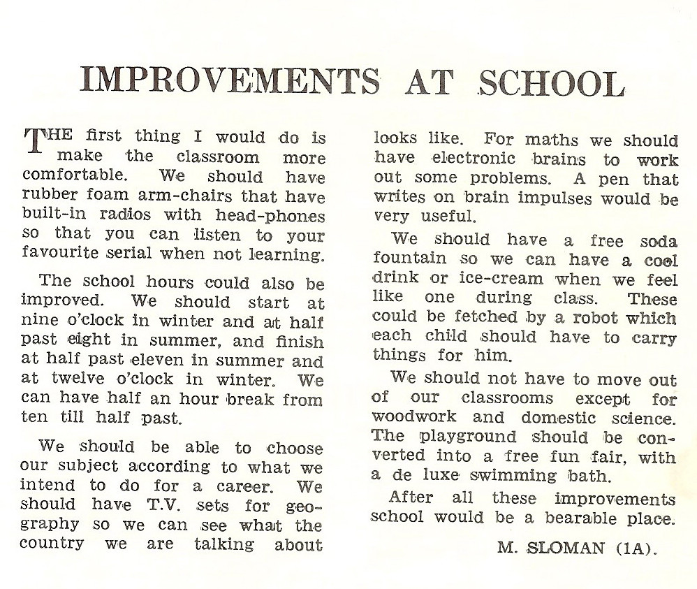Que Que High School Magazine 1959. Improvements at School by Morris Sloman