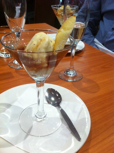 Truffle ice cream with armangac syrup