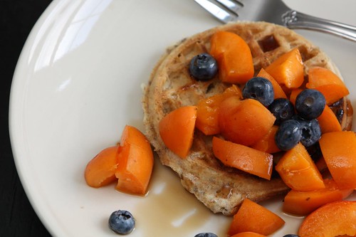 Waffle witih Fresh Apricots and Blueberries