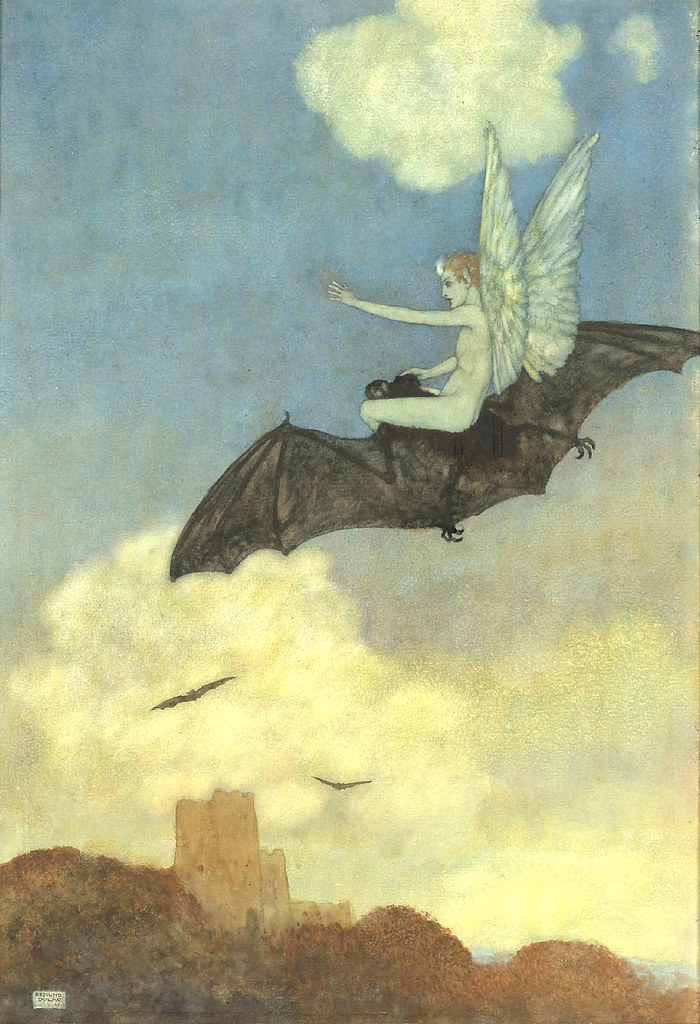 Edmund Dulac - On the Bat's Back, From The Tempest, 1908