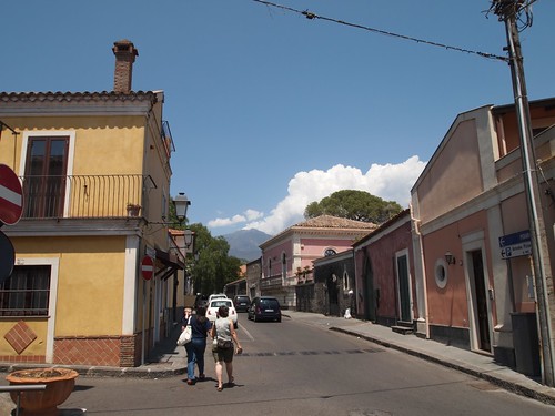 Street in Nicolosi with Etna in background