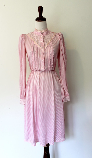 Lace Yoke Pink Dress, vintage 1980s