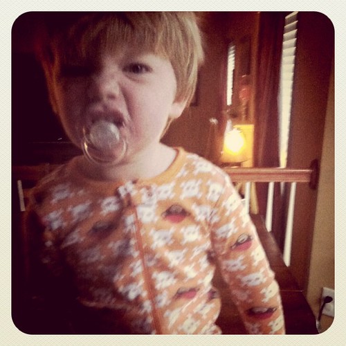 Tuesday: this is the face you get when you try to take a picture of a 2 year old when he first gets up!