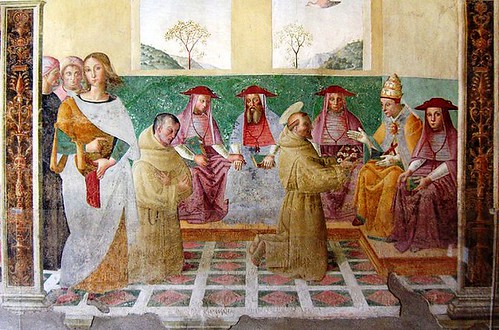 Concesión de la indulgencia, fresco en la capilla de la rosa obra de Tiberio d'Assisi.