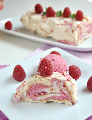 Pavlova Roll with Raspberry Ice Cream