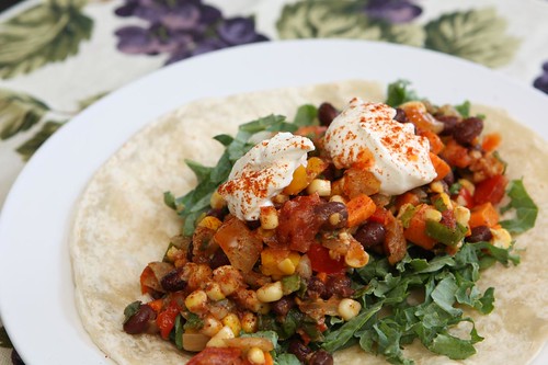 Corn and Black Bean Burrito with Kale and Sour Cream