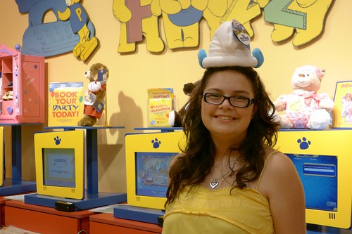Texas Invasion:  Jen trying on a Smurf hat.