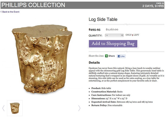 log side table + gold tree stump table + phillips collection at joss and main
