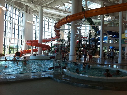 Water slides, whirlpool and hot tub.