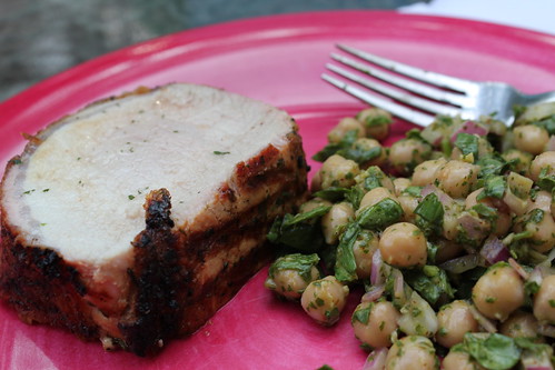 Pork loin and chick pea salad