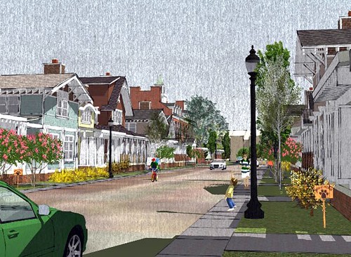 streetscape of SchoolStreet Homes as conceived (rendering via SchoolStreetLibertyville.com)