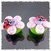 Green & pink earring with red & black ladybug