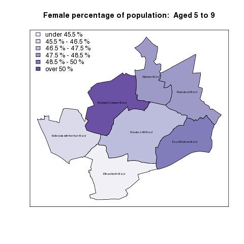 Female percentage of population:  Aged 5 to 9