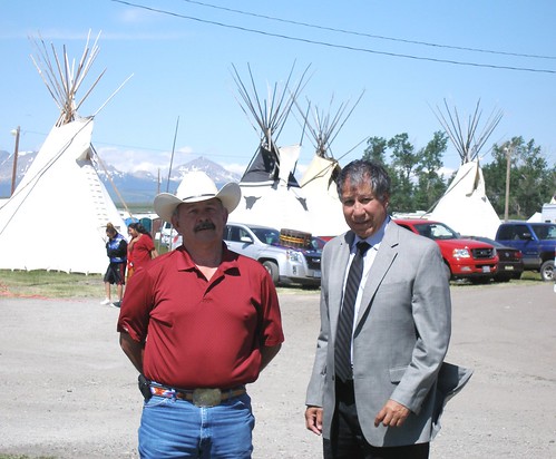Ross Racine, Intertribal Agriculture Council executive director, and Undersecretary Ed Avalos, attend the 60th Annual North American Indian Days Celebration on the Blackfeet Reservation in Montana on July 8.