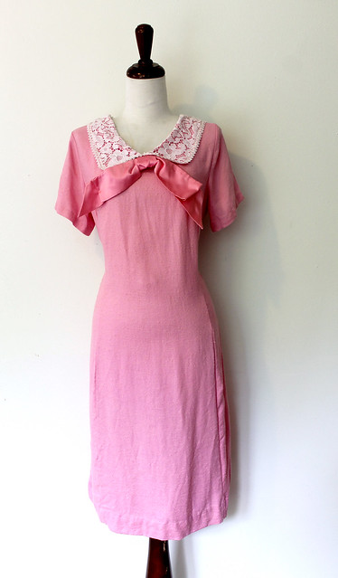 Satin Bow Girly Pink Shift Dress, vintage 1960s