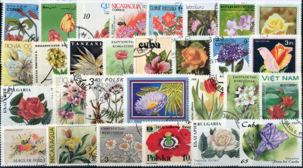 Známky - 50 rôznych, kvety a rastliny