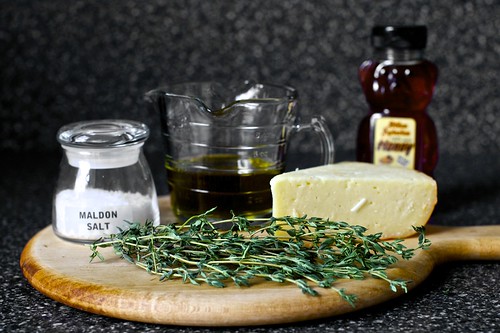 sea salt, olive oil, honey, cheese, thyme