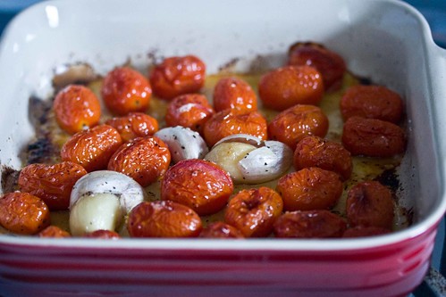 roasted grape tomatoes and garlic