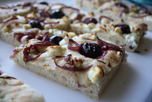 focaccia bread with cherries and goat cheese