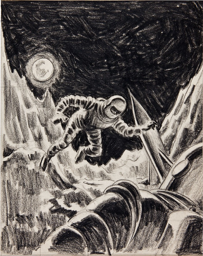 Virgil Finlay: 'One Against the Moon' Pencil Preliminary Cover Study Original Art circa 1956 by Fred Seibert