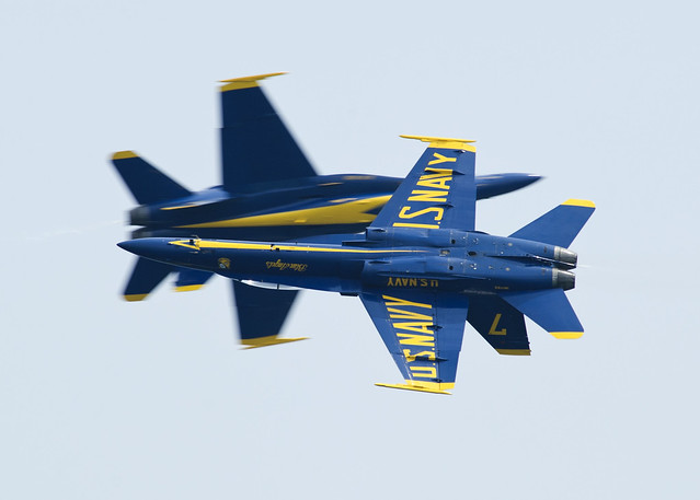 The Blue Angels' solo pilots perform a maneuver during the Pensacola Beach Air Show
