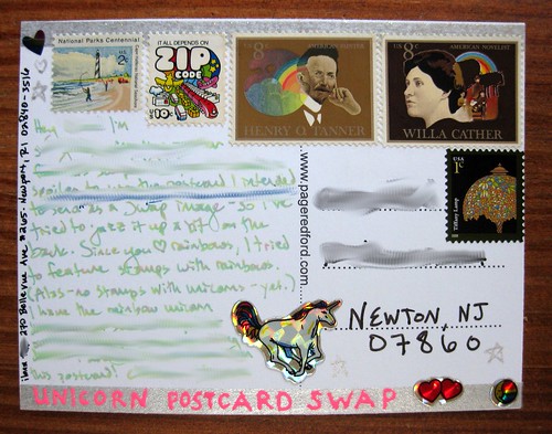 Unicorn postcard swap, back