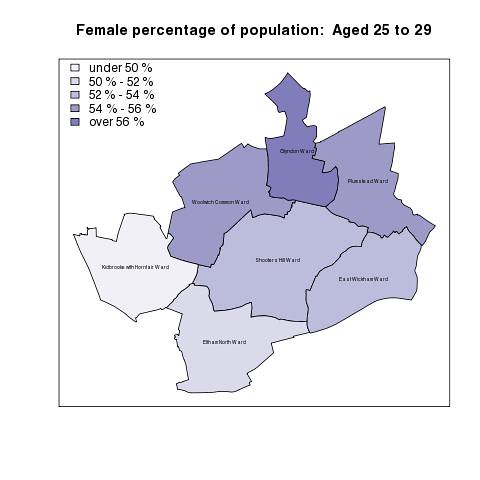 Female percentage of population:  Aged 25 to 29