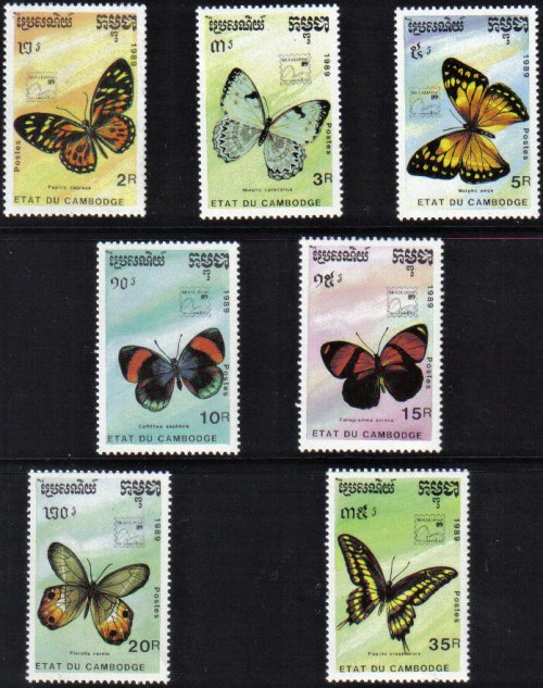 Známky Kambodža 1989, séria motýle