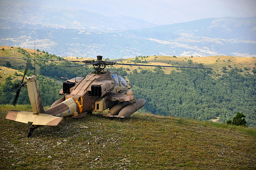 Israeli Apache helicopter overlooks the Greek hills