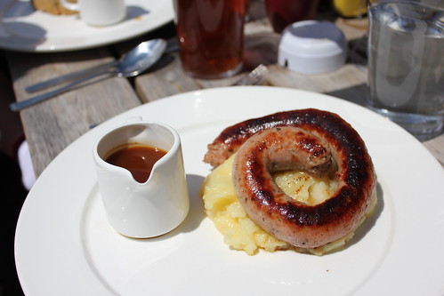 Gloucester Old Spot and sage sausage with cheddar mash and gravy, Mount Inn, Stanton, Worcs.