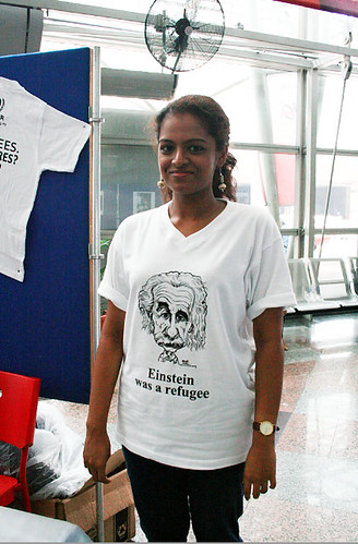 Albert Einstein caricature printed on UNHCR T-shirt - 1
