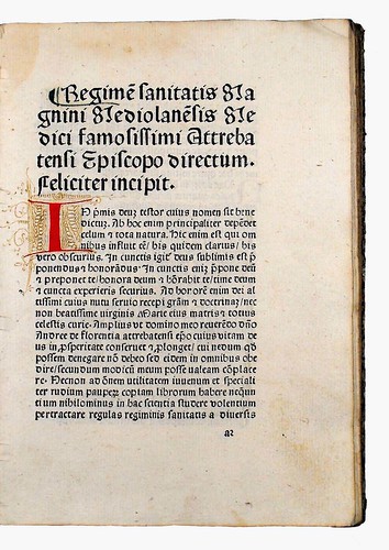 Decorated initial in Magninus Mediolanensis: Regimen sanitatis