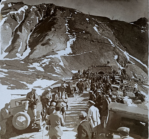 This photo shows the difficult 16th stage of the Tour from 1930, the crowd gathering to cheer the riders on the final metres of the famed 2556m Galibier in the Alps. We believe the riders may be Benoit Faure and Pierre Magne, who won the KOM. Leader Andre Leducq came close to losing the Tour when he fell on the descent, broke his bike and lost 14 minutes. With a replacement bike and his team's help he later regained the leaders, incredibly winning the stage into Evian in a sprint.