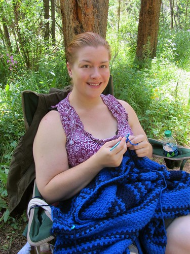 Crocheting at Campsite