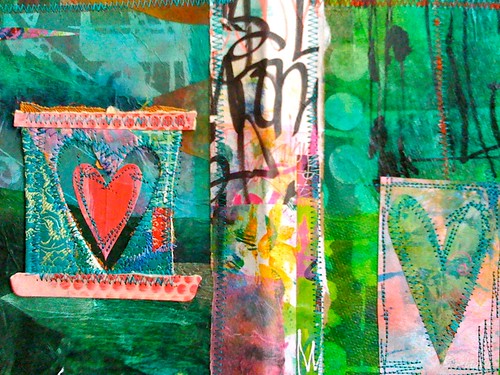 fusion dyed collage stitched hearts