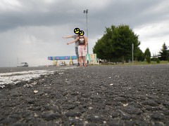 Hitchhiking before pay toll in Croatia, near to Varazdin
