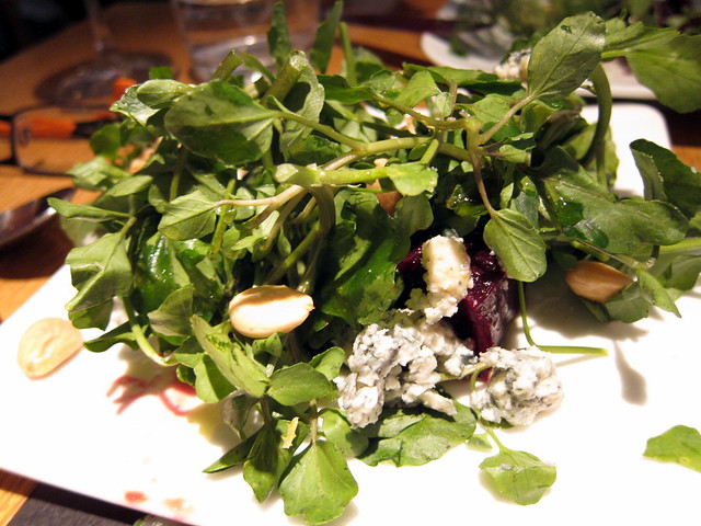 WATERCRESS AND ROASTED BEET SALAD WITH VALDEON AND MARCONA ALMONDS