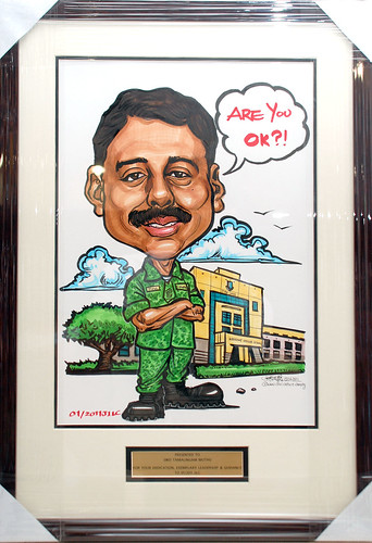 Caricature for Singapore Armed Forces 15062011 with metal engraving in frame
