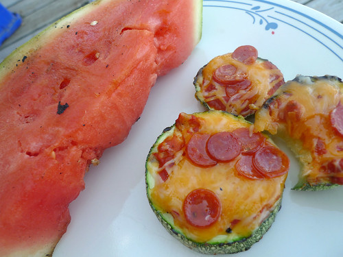 zucchini pizza and grilled watermelon