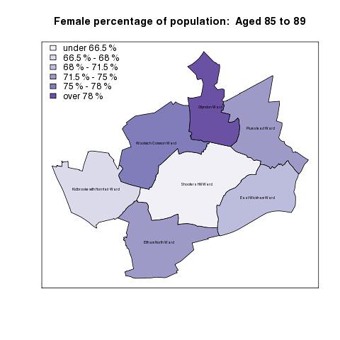 Female percentage of population:  Aged 85 to 89