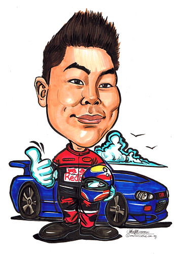 Redbull Racer caricature with Skyline
