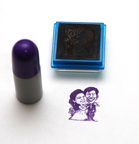 wedding couple caricatures printed on ink stamp